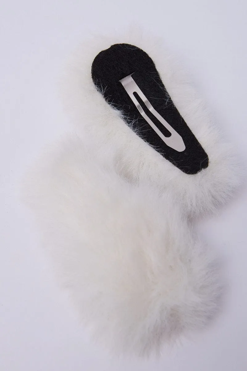 White 2 Pack Faux Fur Hair Clips sold by Ally Fashion product image thumbnail 4