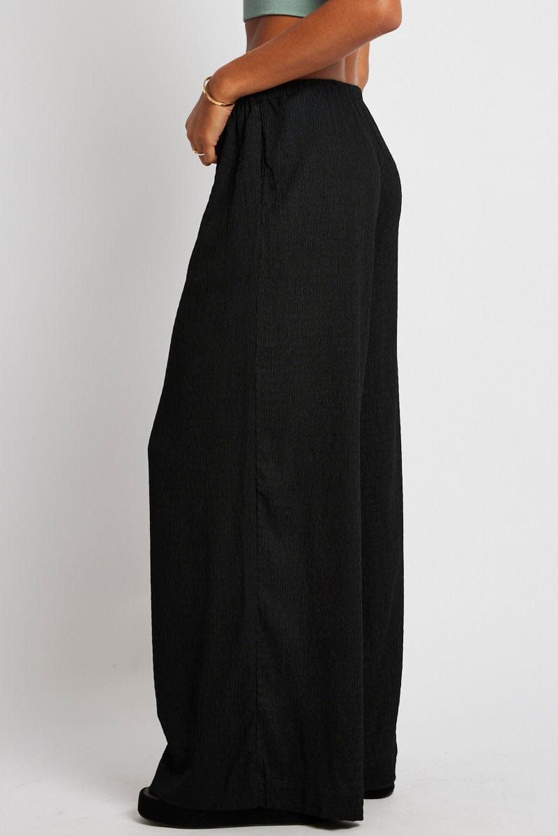 Black Wide Leg Pants High Rise Textured Fabric sold by Ally Fashion product image thumbnail 4