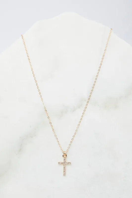 Gold Rhinestones Cross Pendent Necklace sold by Ally Fashion