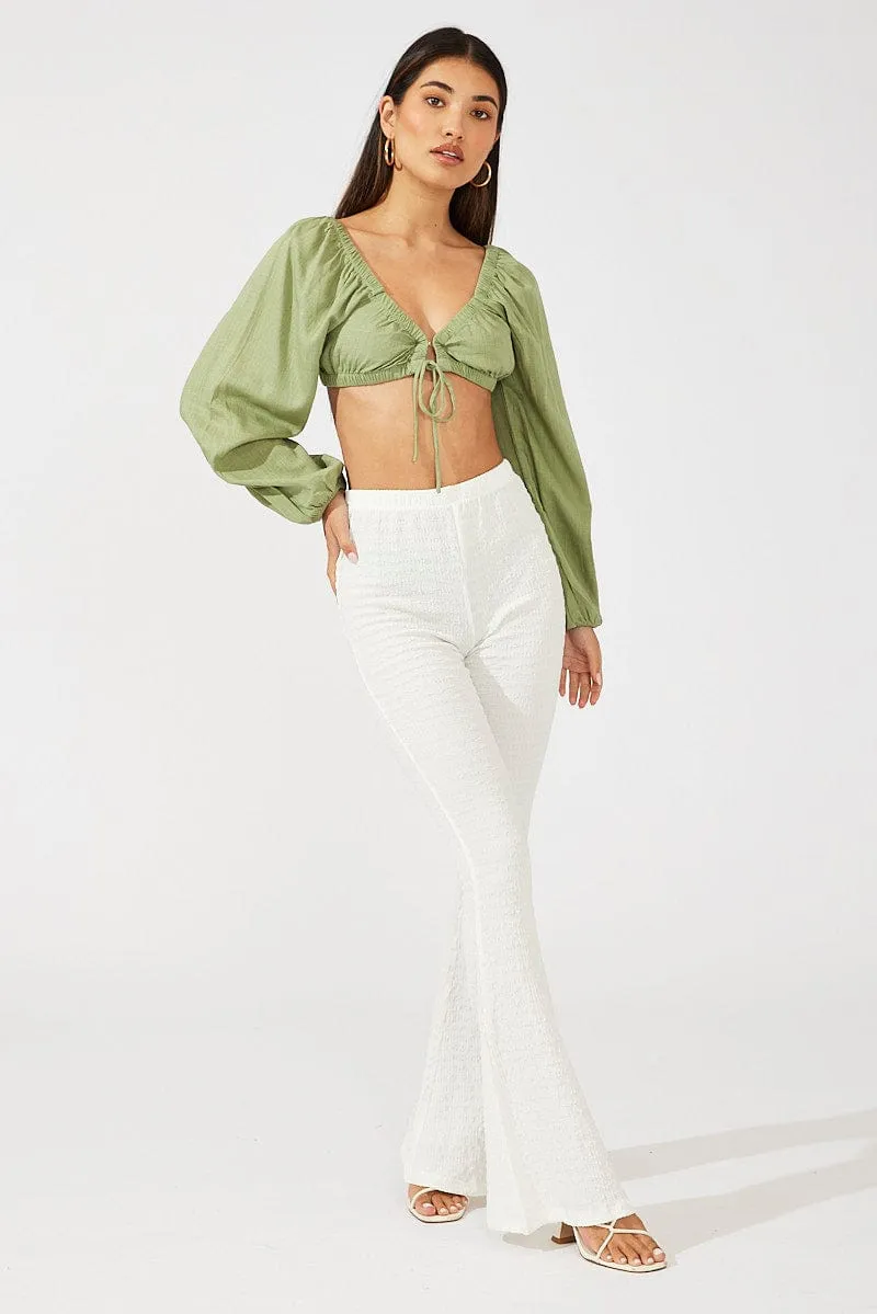 White Flare Leg Pants Textured Jersey sold by Ally Fashion