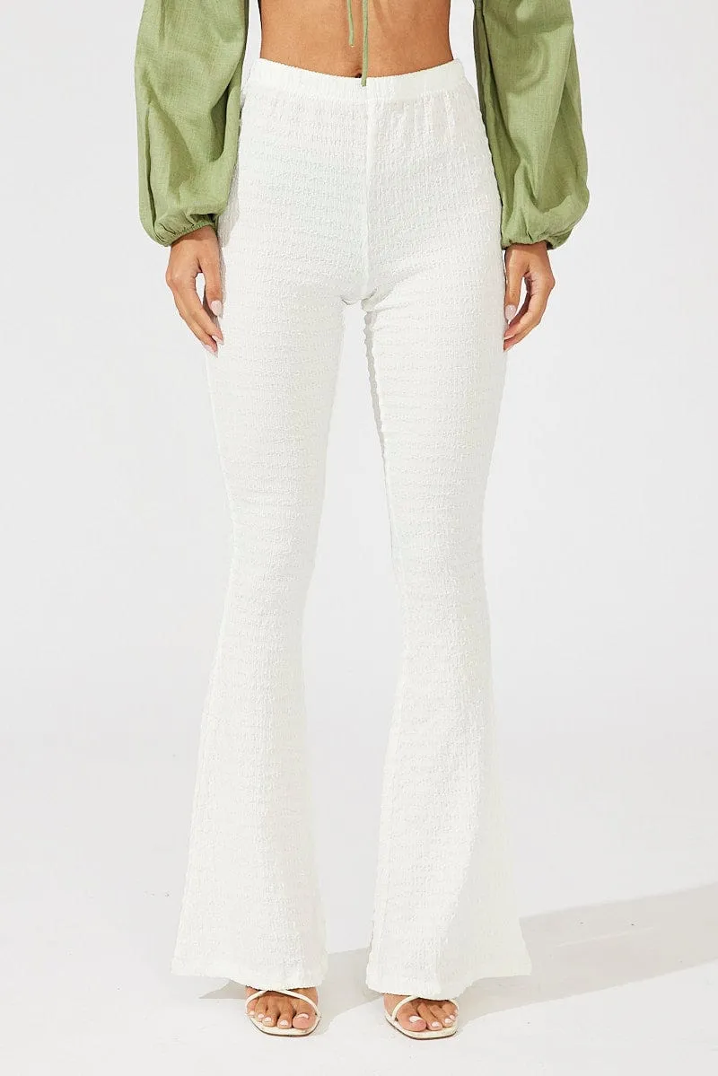 White Flare Leg Pants Textured Jersey sold by Ally Fashion product image thumbnail 2