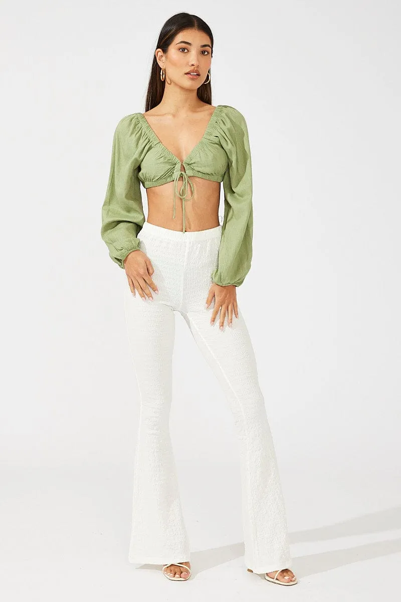 White Flare Leg Pants Textured Jersey sold by Ally Fashion product image thumbnail 3