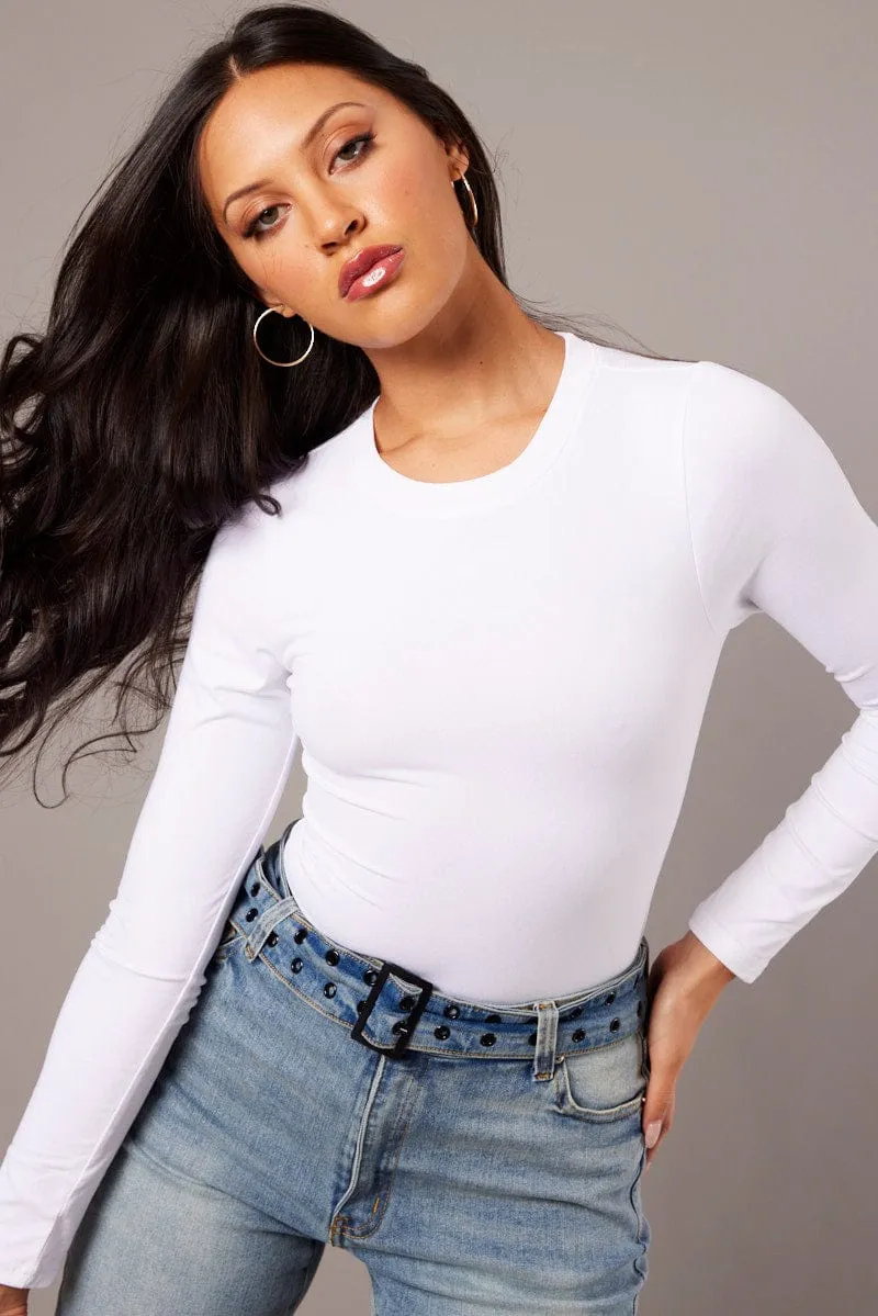 White Supersoft Bodysuit Long Sleeve sold by Ally Fashion