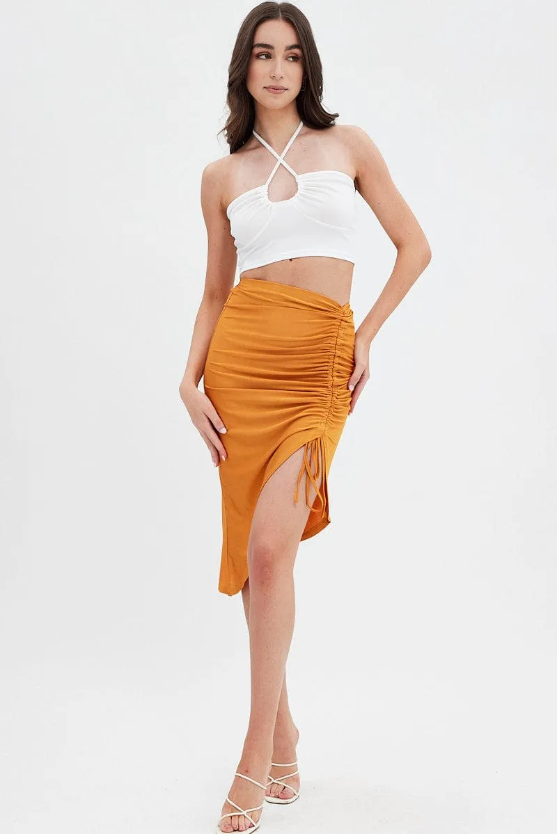 Beige Ruched Midi Skirt sold by Ally Fashion product image thumbnail 3