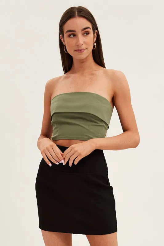 Green Bandeau Top Sleeveless Strapless Crop sold by Ally Fashion