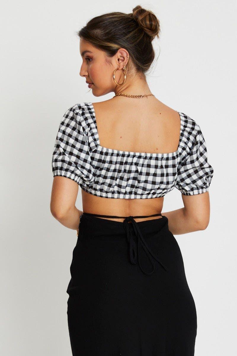 Check Crop Top Short Sleeve Tie Up sold by Ally Fashion product image thumbnail 4