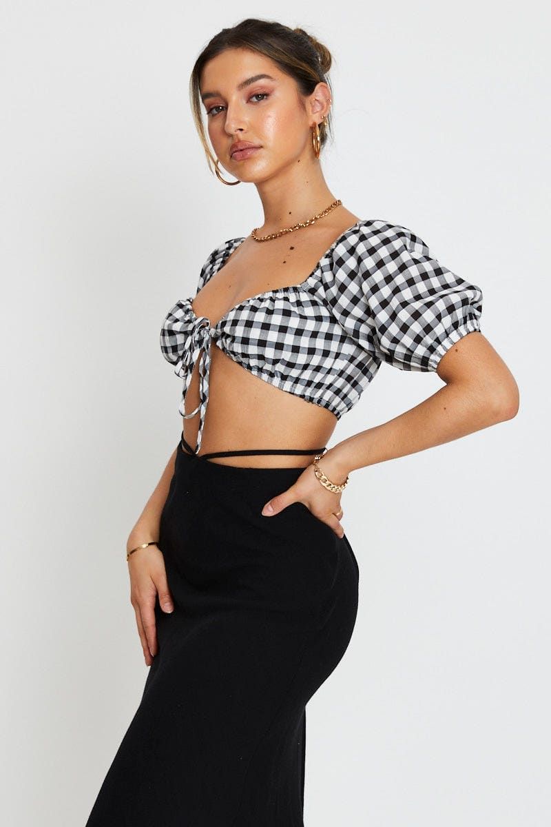 Check Crop Top Short Sleeve Tie Up sold by Ally Fashion product image thumbnail 3