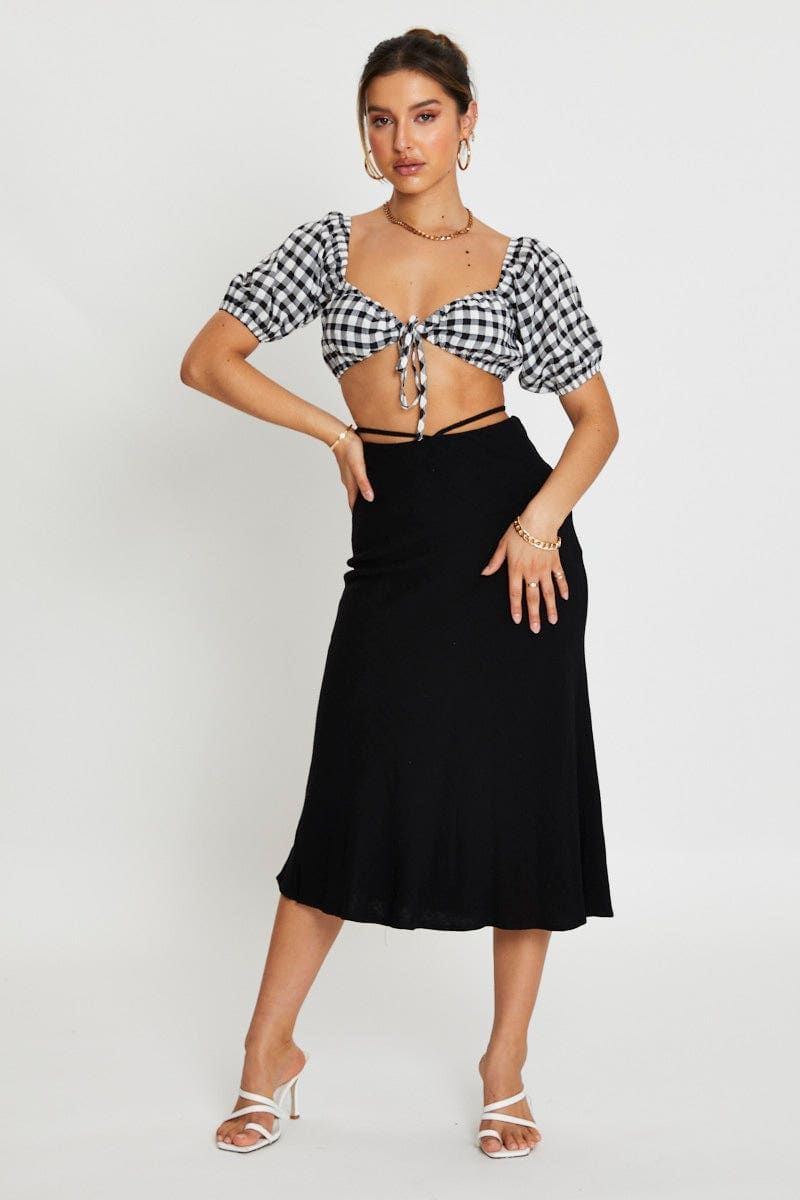 Check Crop Top Short Sleeve Tie Up sold by Ally Fashion product image thumbnail 2