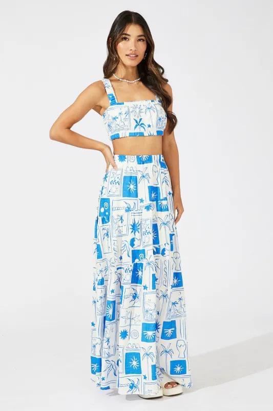Blue Asymmetric Tiered Maxi Skirt sold by Ally Fashion