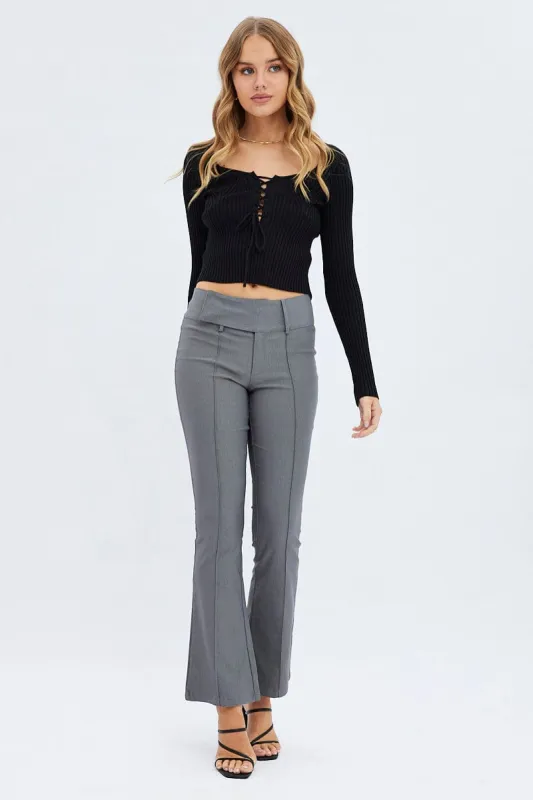Grey Flare Pants Mid Rise sold by Ally Fashion