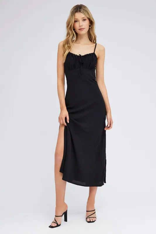 Black Midi Dress Gathering Bust Sleeveless sold by Ally Fashion
