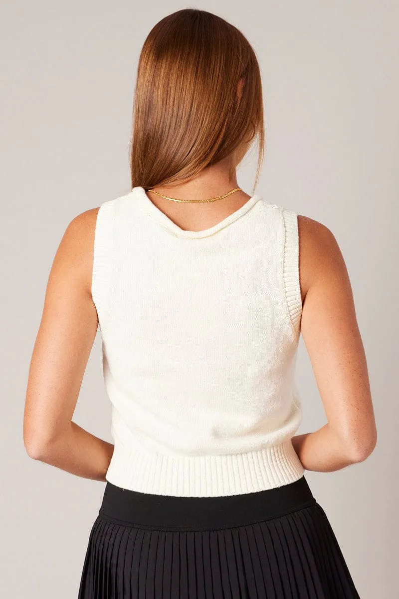 White Knit Vest Round Neck sold by Ally Fashion product image thumbnail 5