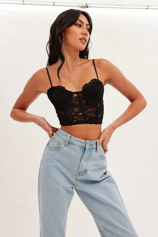 Black Floral Lace Corset Top sold by Ally Fashion
