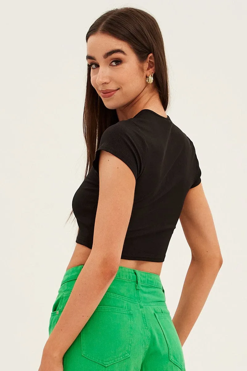 Black Crop Top Short Sleeve Notched Neck Chain Detail sold by Ally Fashion product image thumbnail 5