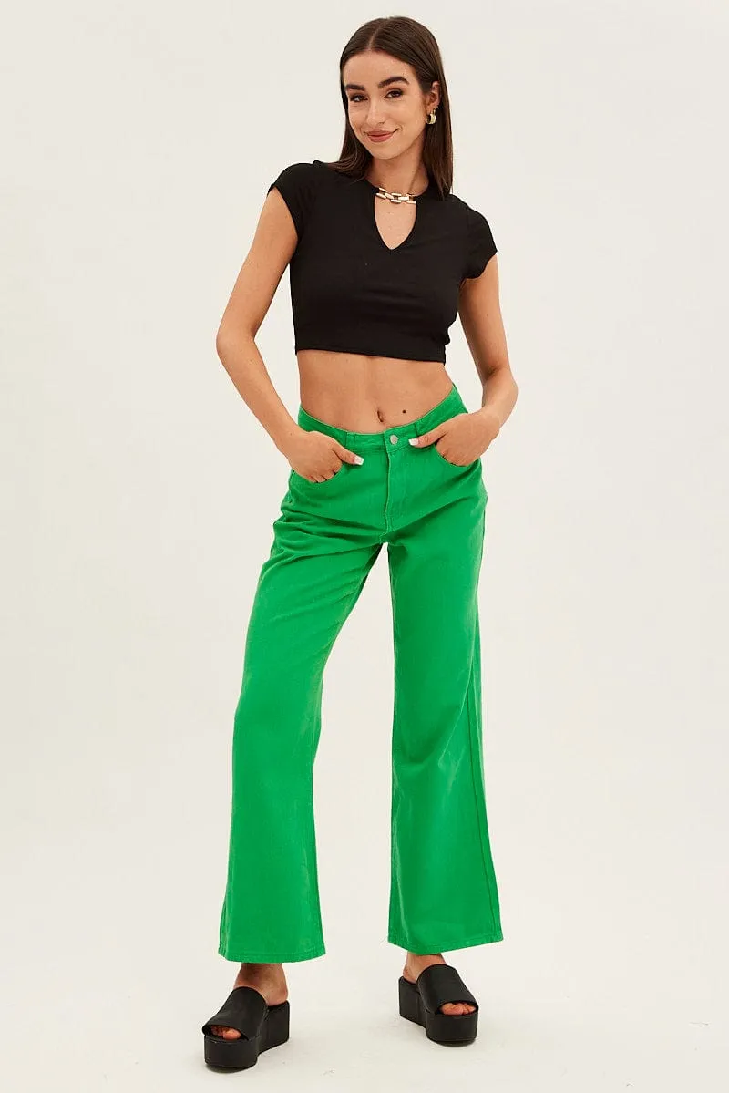 Black Crop Top Short Sleeve Notched Neck Chain Detail sold by Ally Fashion product image thumbnail 2