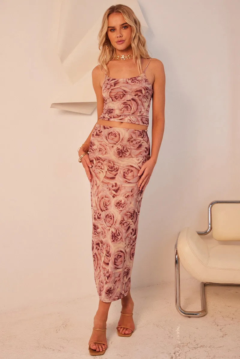 Pink Floral Cami Top Sleeveless Mesh sold by Ally Fashion product image thumbnail 2