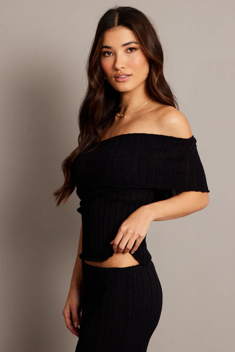 Black Off shoulder Knit Top sold by Ally Fashion product image thumbnail 4