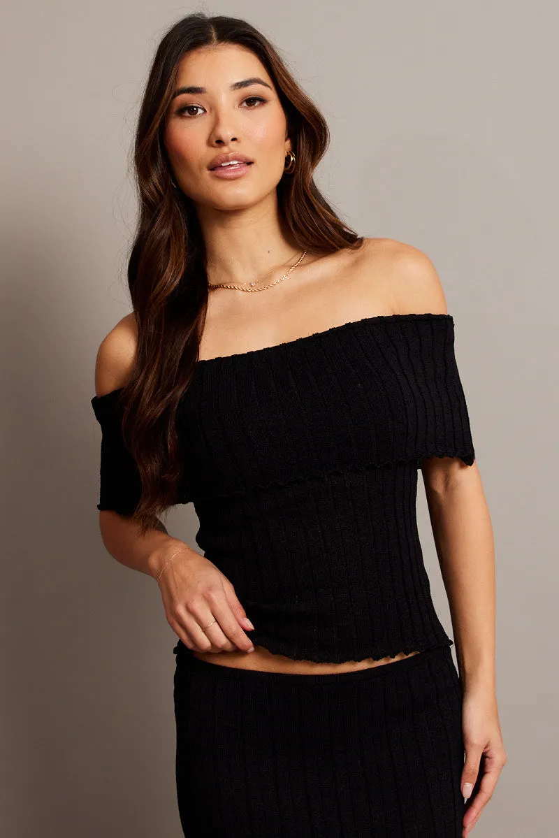 Black Off shoulder Knit Top sold by Ally Fashion