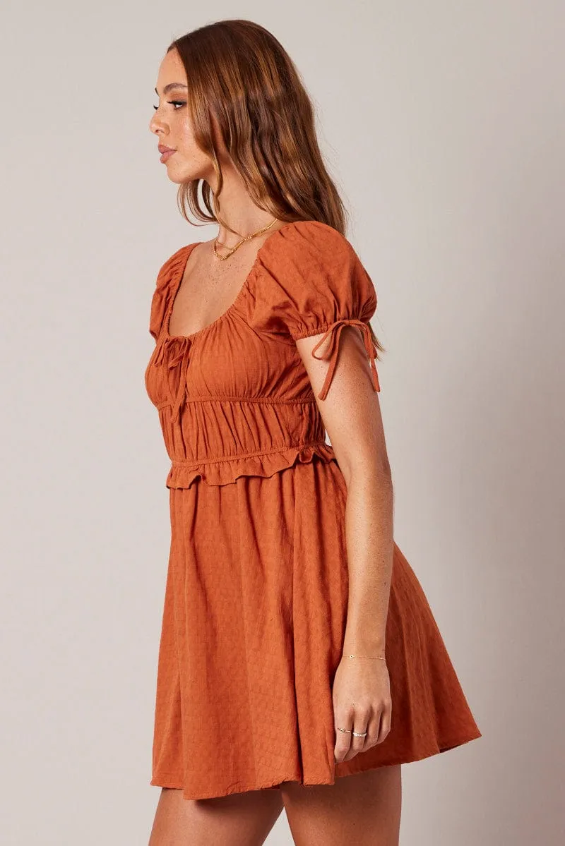 Brown Fit and Flare Dress Short Sleeve Textured sold by Ally Fashion product image thumbnail 4