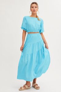 Blue Crop Top Puff Sleeve sold by Ally Fashion
