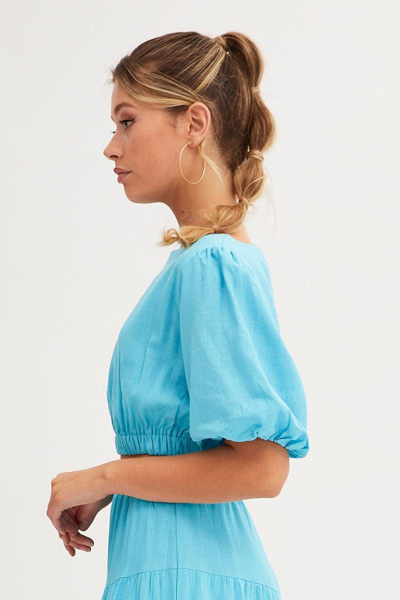 Blue Crop Top Puff Sleeve sold by Ally Fashion product image thumbnail 3