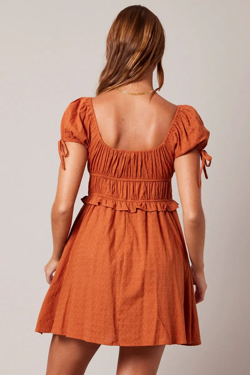 Brown Fit and Flare Dress Short Sleeve Textured sold by Ally Fashion product image thumbnail 5
