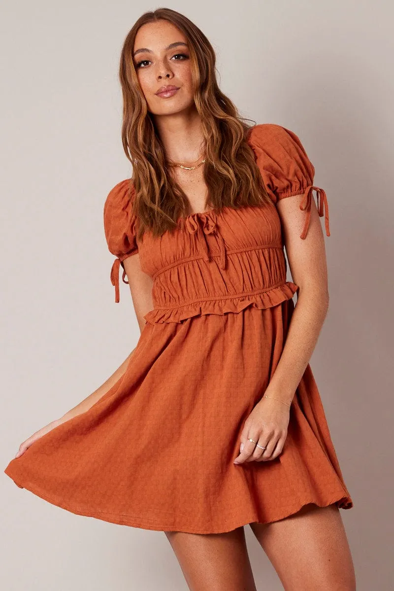 Brown Fit and Flare Dress Short Sleeve Textured sold by Ally Fashion product image thumbnail 2