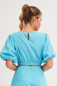 Blue Crop Top Puff Sleeve sold by Ally Fashion