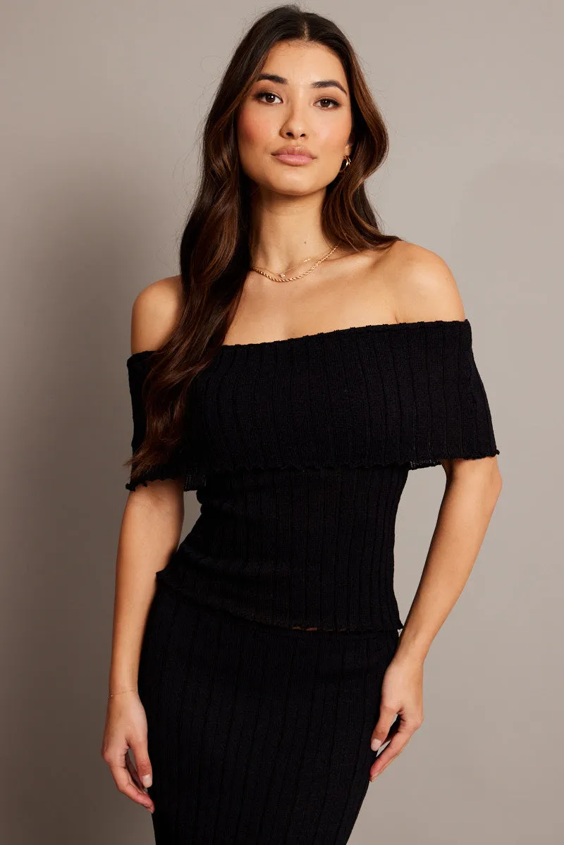 Black Off shoulder Knit Top sold by Ally Fashion product image thumbnail 3