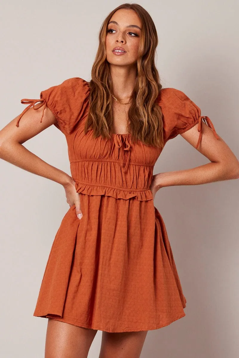 Brown Fit and Flare Dress Short Sleeve Textured sold by Ally Fashion product image thumbnail 3