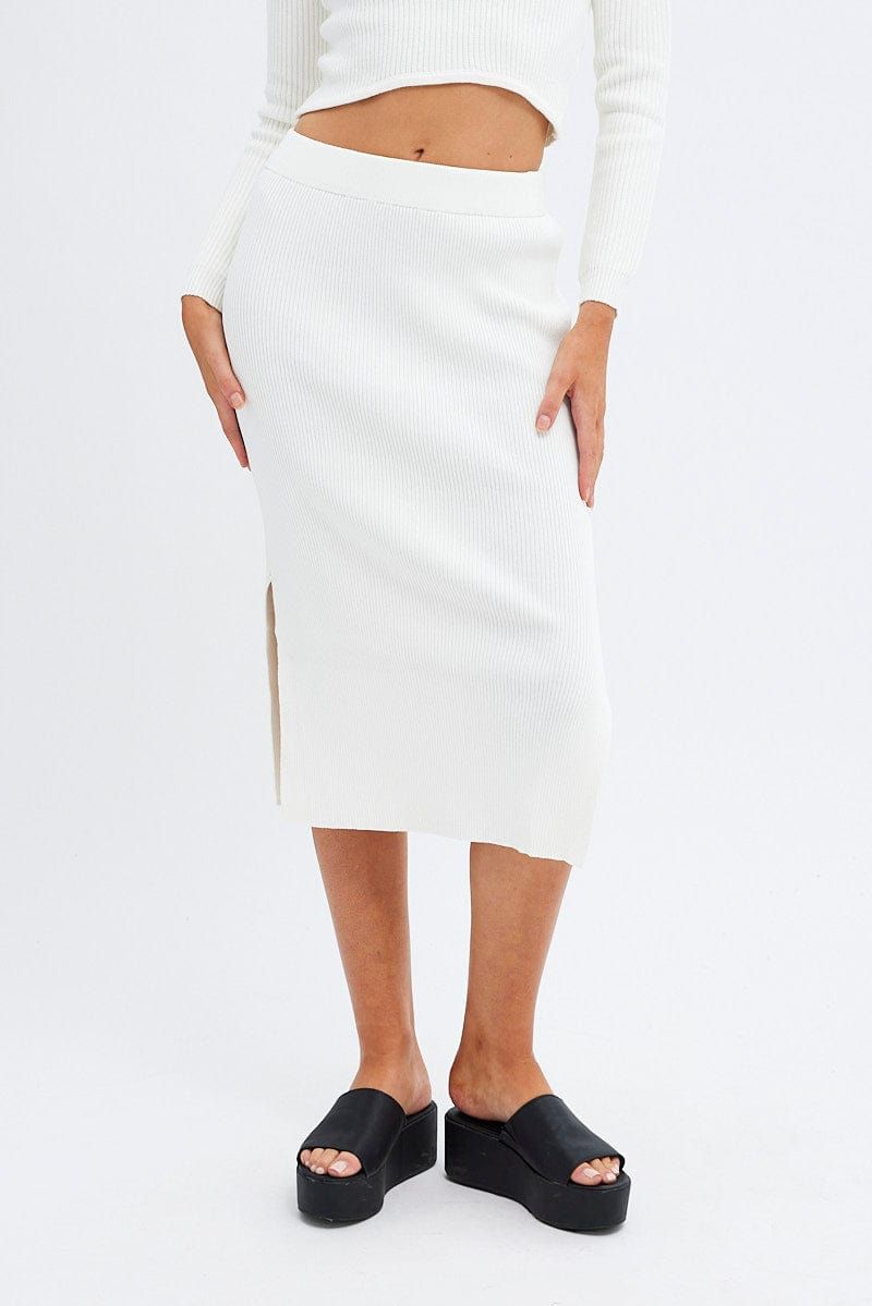 White Knit Skirt High Rise Midi sold by Ally Fashion product image thumbnail 3