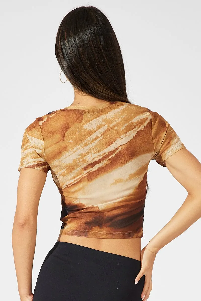 Brown Abstract Top Short Sleeve sold by Ally Fashion product image thumbnail 5