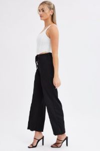 Black Straight Leg Pants High Rise Lace Up Jersey sold by Ally Fashion