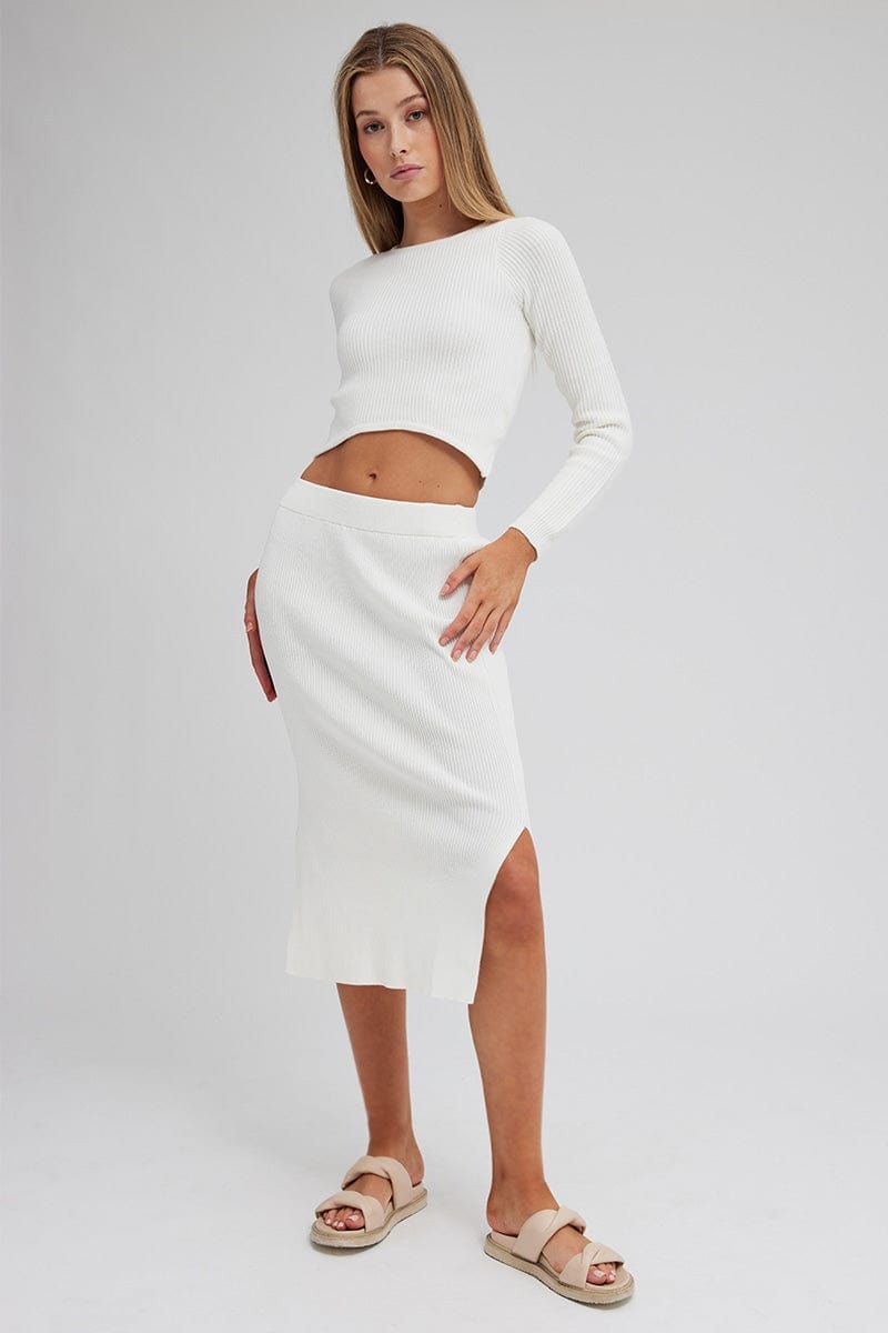 White Knit Skirt High Rise Midi sold by Ally Fashion