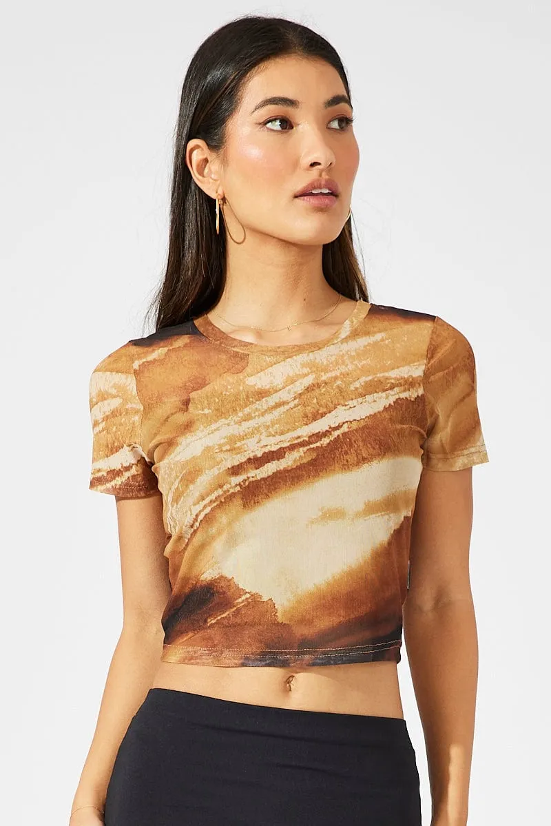 Brown Abstract Top Short Sleeve sold by Ally Fashion product image thumbnail 3