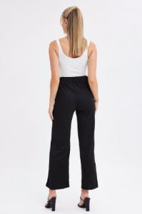 Black Straight Leg Pants High Rise Lace Up Jersey sold by Ally Fashion
