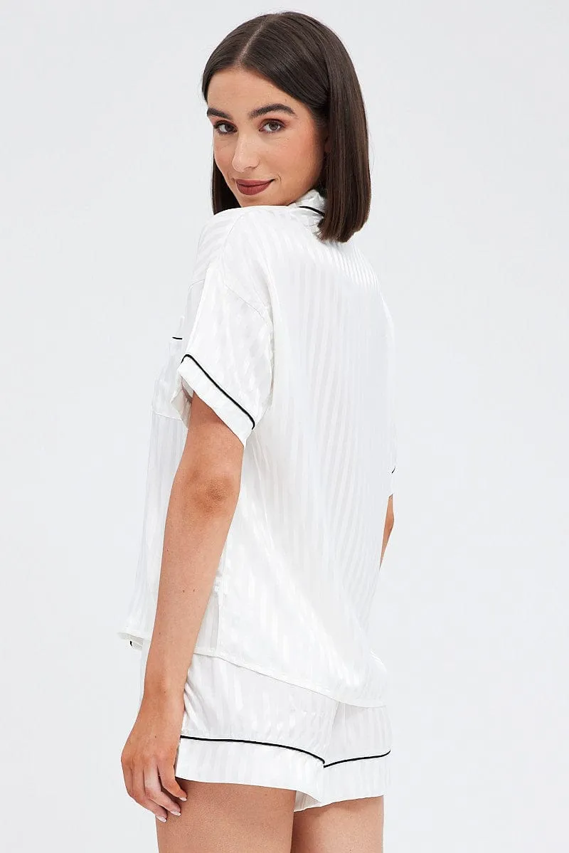 White Stripe Satin Pj Jacquard Stripe Piping Pyjama Set sold by Ally Fashion product image thumbnail 5