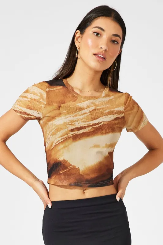 Brown Abstract Top Short Sleeve sold by Ally Fashion