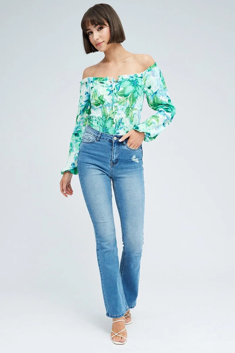 Green Floral Bodysuit Long Sleeve Floral Print sold by Ally Fashion product image thumbnail 3