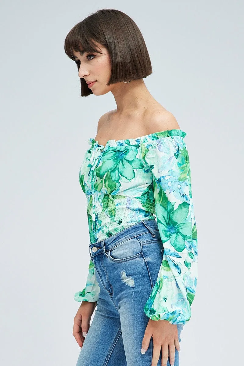 Green Floral Bodysuit Long Sleeve Floral Print sold by Ally Fashion product image thumbnail 4