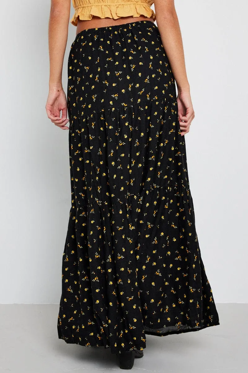 Black Floral Maxi Skirt Elasticated Waist sold by Ally Fashion product image thumbnail 5