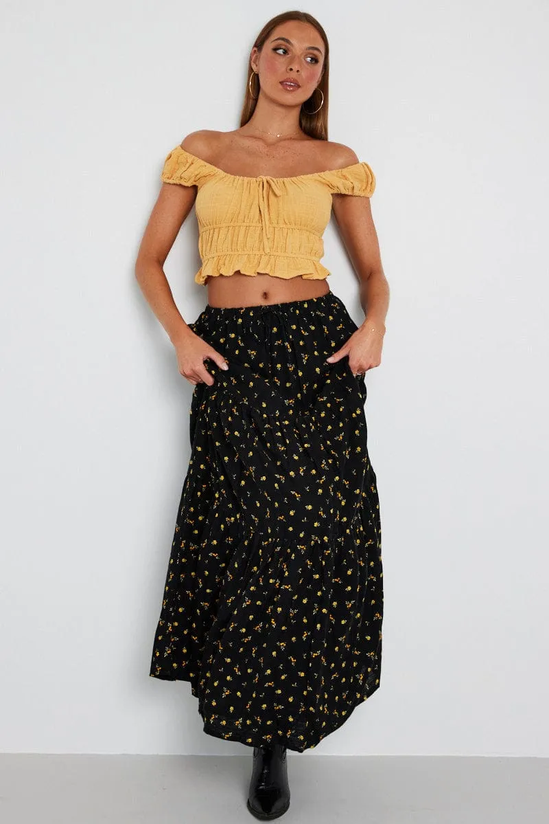 Black Floral Maxi Skirt Elasticated Waist sold by Ally Fashion product image thumbnail 2