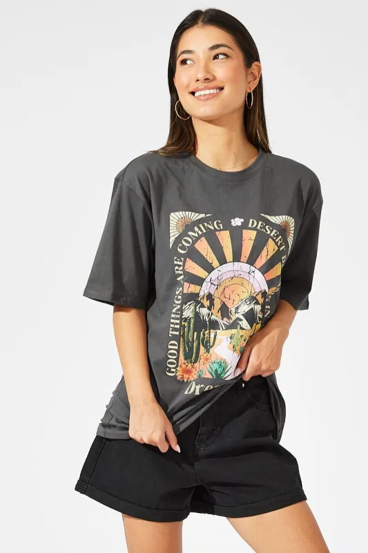 Grey Graphic Tee Short Sleeve made by Ally Fashion