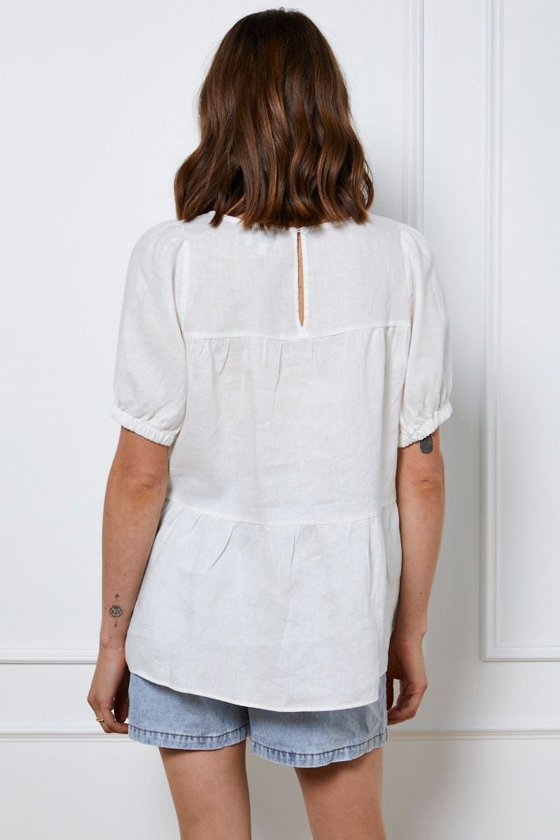 White Top Short Sleeve Relaxed Linen sold by Ally Fashion product image thumbnail 5