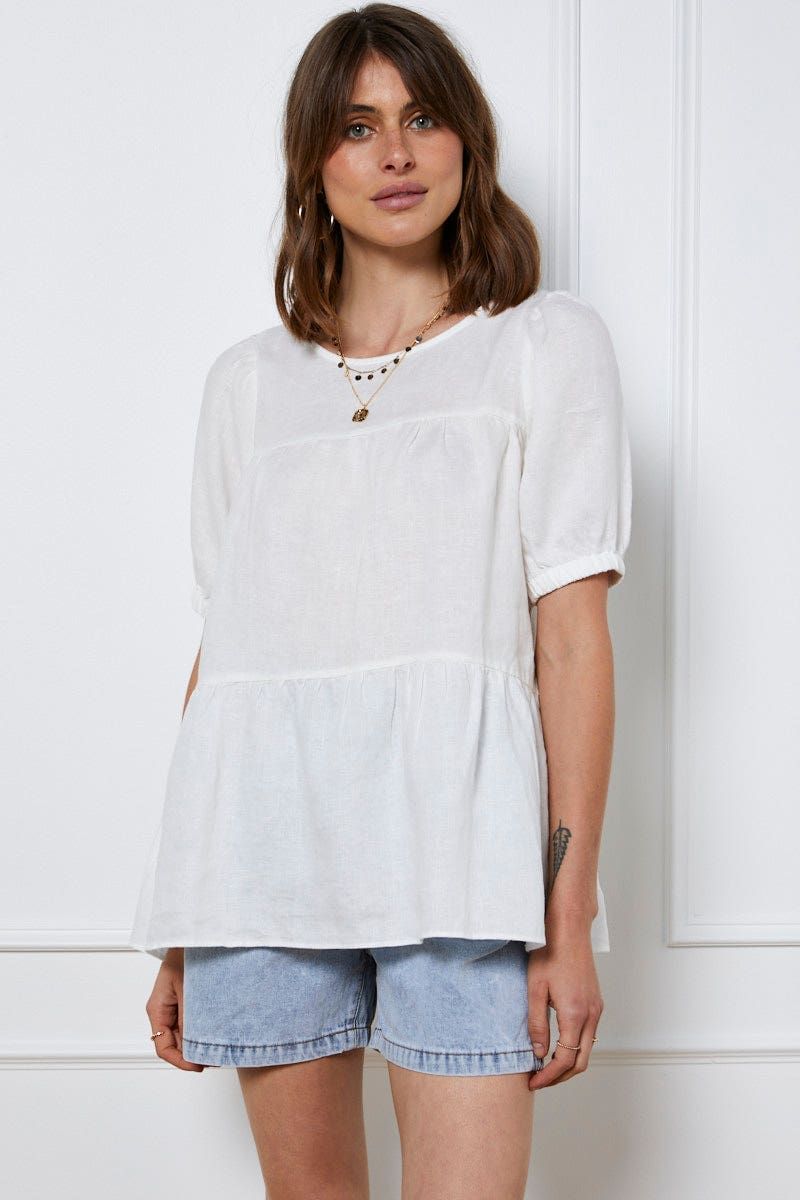 White Top Short Sleeve Relaxed Linen sold by Ally Fashion product image thumbnail 3