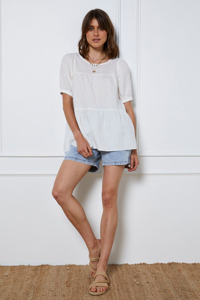 White Top Short Sleeve Relaxed Linen sold by Ally Fashion product image thumbnail 2