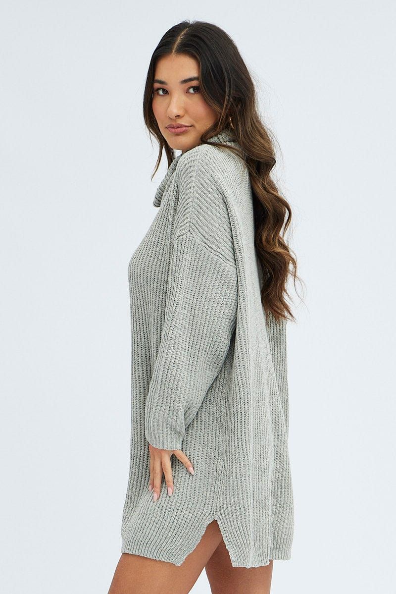 Grey Knit Dress Turtle Neck Long Sleeve Mini sold by Ally Fashion product image thumbnail 4
