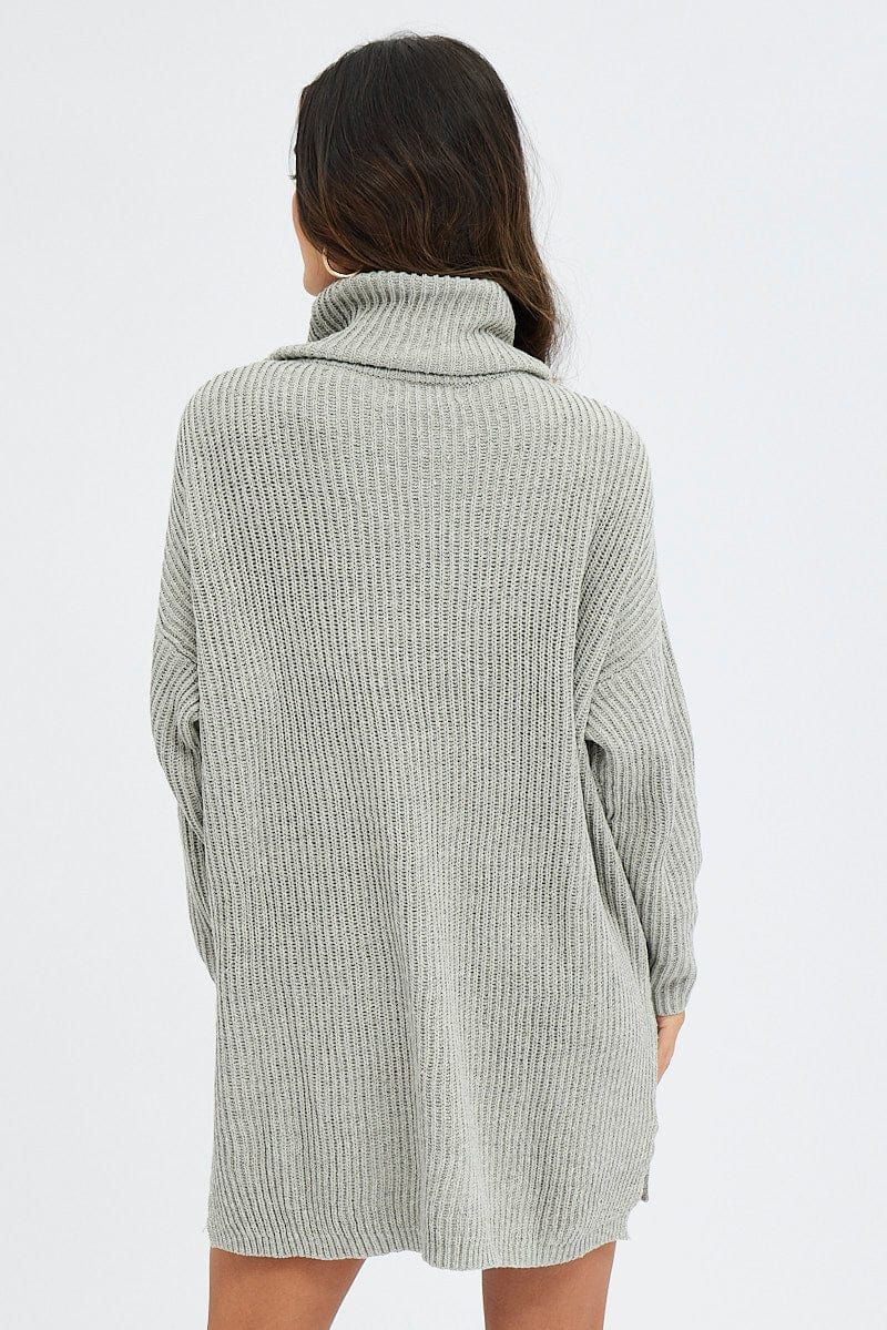 Grey Knit Dress Turtle Neck Long Sleeve Mini sold by Ally Fashion product image thumbnail 5