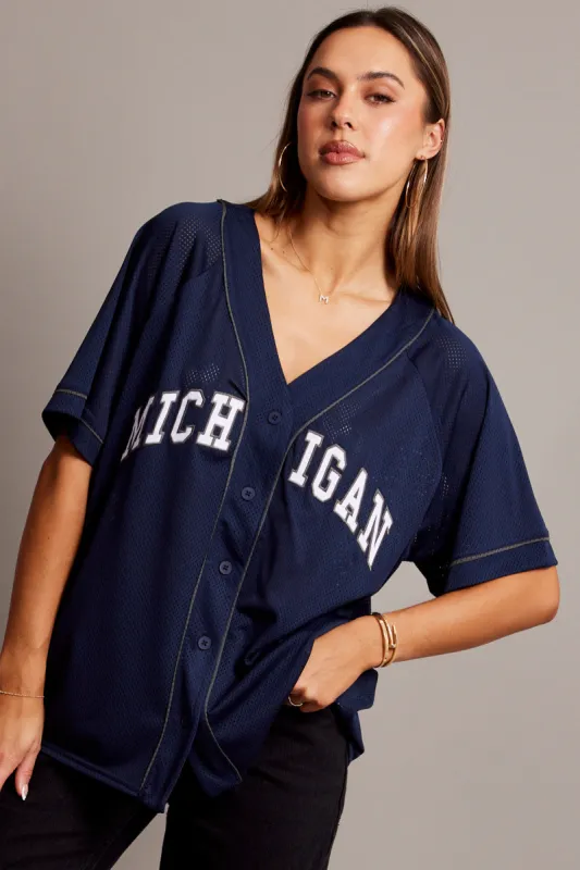 Blue Graphic Top Oversized Short Sleeve sold by Ally Fashion