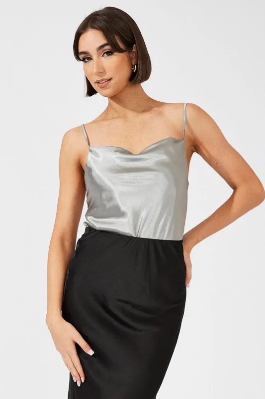 Grey Bodysuit Cowl Neck sold by Ally Fashion